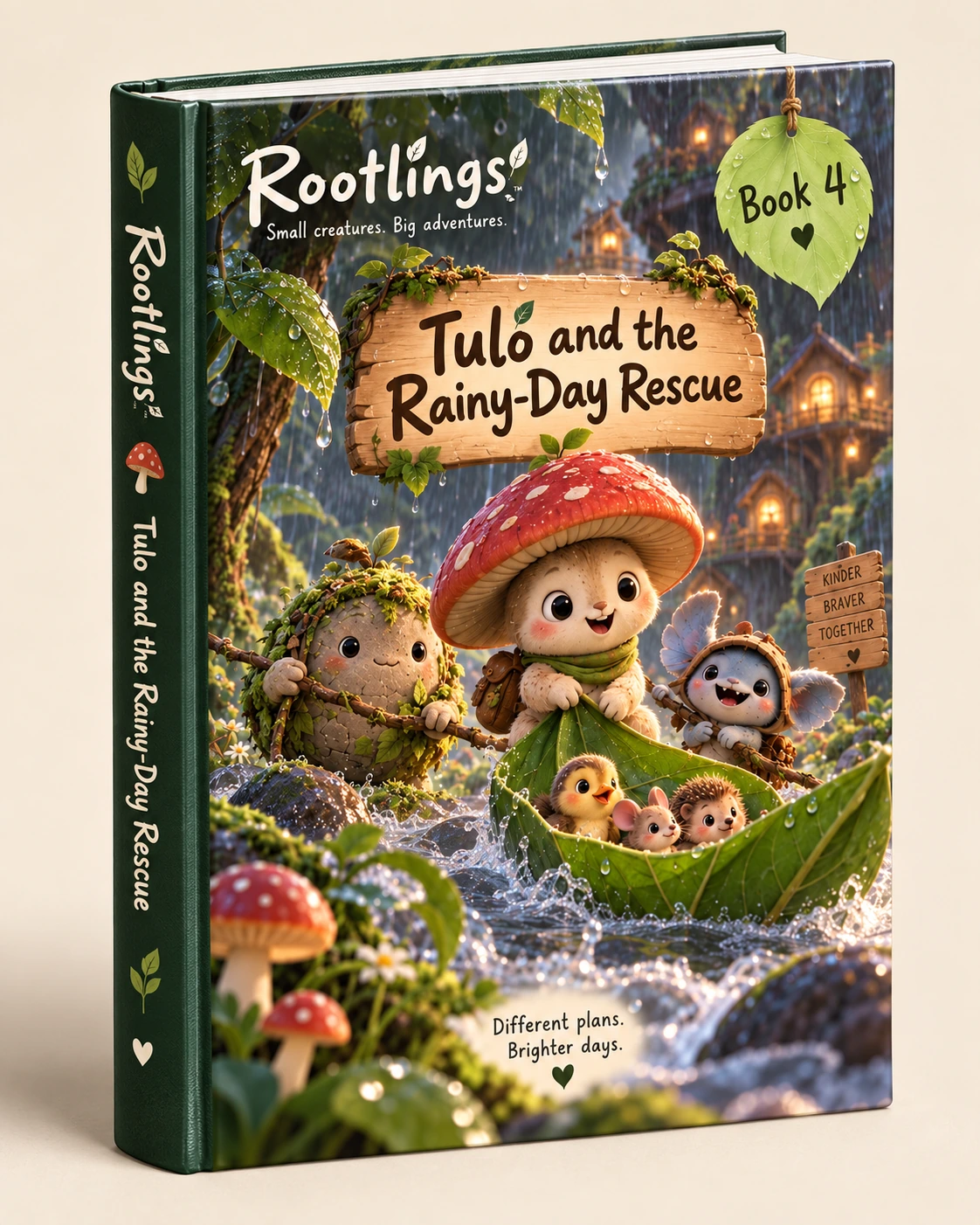 Tulo and the Rainy-Day Rescue — Rootlings Book 4, hardcover-style preview of the printable story